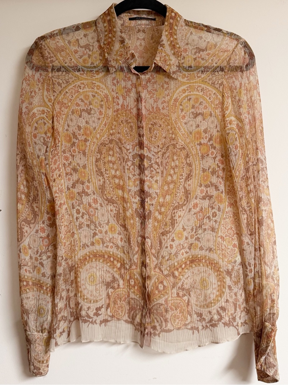Elle Tahari 100% Silk Paisley Button Down Blouse Size Small